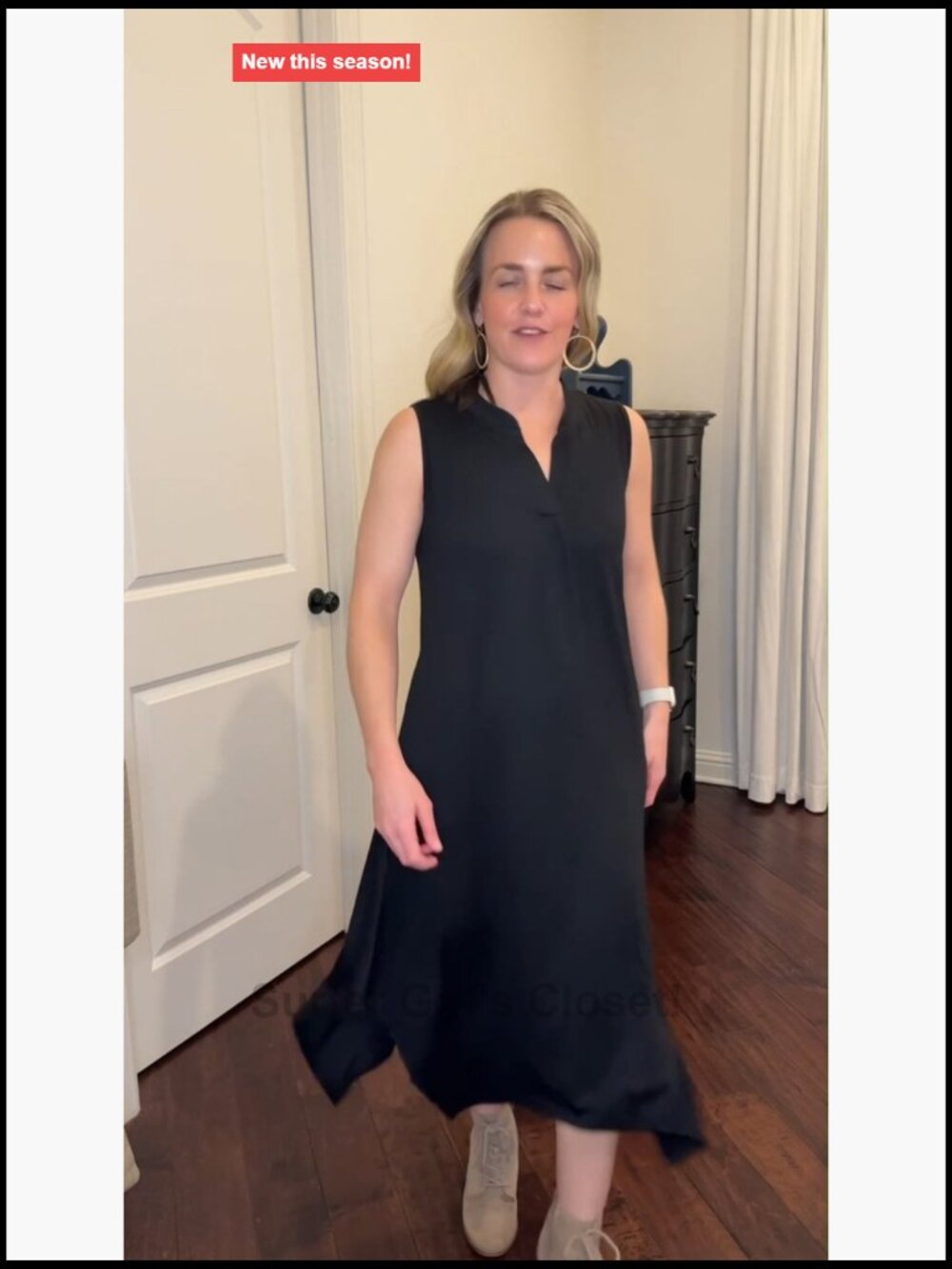 Sleeveless V-Neck Midi Dress with Pockets Asymmetrical Hem Tank Dress - Picture 7 of 7